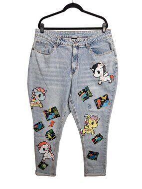 TOKIDOKI Unicorn Patch Jeans Light Blue Denim Dinosaur Upcycled 18
